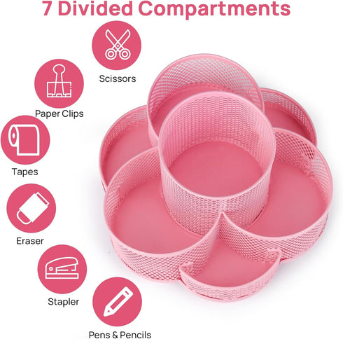 Pink Desk Organizer - Rotating Pencil Holder, Cup Holder for Desk Office, Pen Organizer in Pink