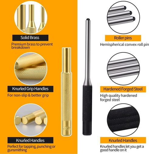 LFSEMINI Set, 22pcs Hammer Pin Punch Removing Repair Tools, Including Universal Block, Brass Pin Punches, Steel Pin