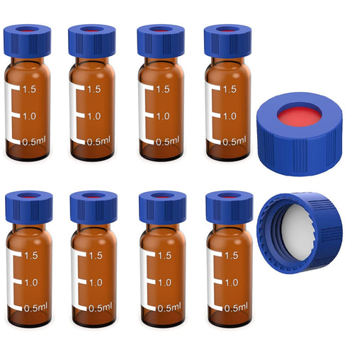 FOUR E'S SCIENTIFIC 2ml Autosampler Vials, 100 Pack HPLC Vial, 9-425 Amber Vial with Blue Screw Caps