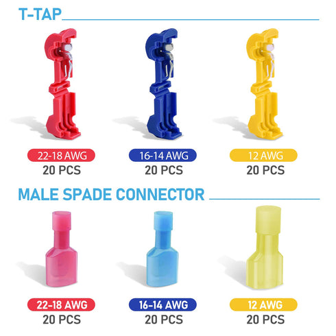 TICONN 120Pcs T Tap Wire Connectors - Quick Splice Connector with Storage Case