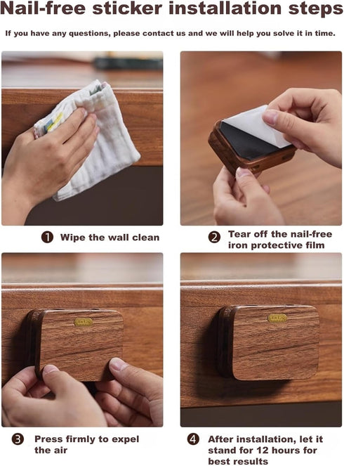 FUTCHINEST Solid Wood Self-Adhesive Cord Holder for Thick Cables - Cable Management for Nightstand, Kitchen,PC,TV