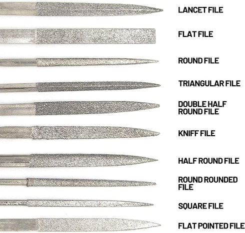 AUEAR Set of 10 Pack Mini Diamond Needle File Set, Barrette Crossing Knife, Jewelers Glass Metal Wood