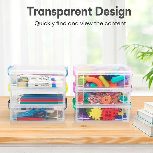 6 Pack) Extra Large Pencil Box, Plastic Hard Pencil Pen Case, Clear Crayon Box Bulk Marker Organizer, Plastic Storage