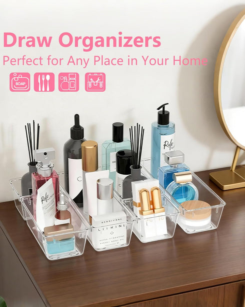 Asnews Set 13, 5-Size Makeup Drawer Organizers of Vanity Organizer Trays, Stackable Bathroom & Desk Drawer Organizer