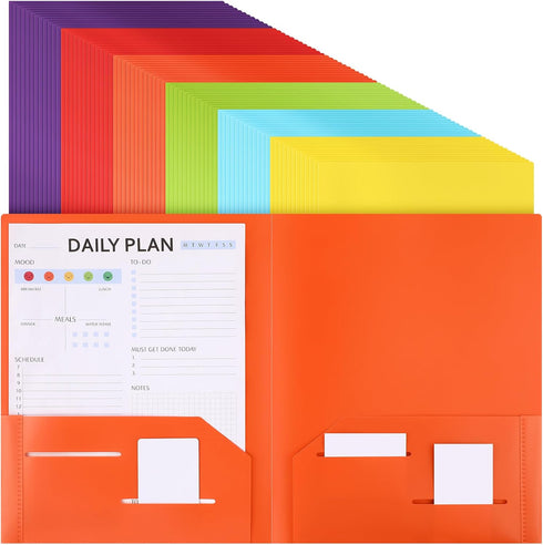 Cholemy 72 Pcs Plastic Folders with 2 Pockets - Heavy Duty File Folders, 11.6 x 9.4 Inch, Fit Letter Size Paper (Bright