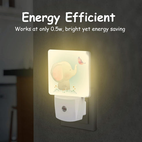 Neidius Cute Baby Elephant Play Butterfly Night Light Plug into Wall with Dusk to Dawn Sensor Energy Efficient LED