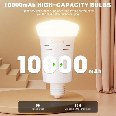 merloly 10000mAh Large Battery Operated Wall Sconce with Green Tulip Glass Lampshade Wireless Sconces Rechargeable