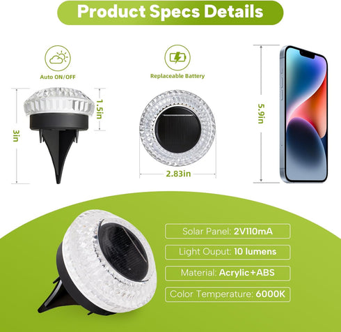 Gahomlumy 8 Pack IP67 Solar Ground Lights Outdoor, Solar Powered Pathway Lights Waterproof Anti Glare Diamond Solar