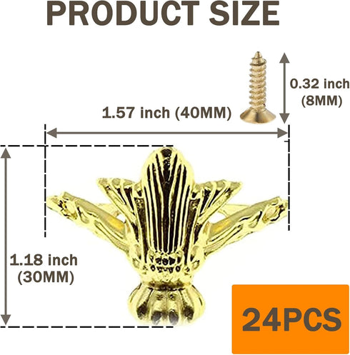 24 PCS Antique Brass Box Metal Feet Legs for Small Wood Jewelry Crafts Case, Tiny Boxes Chest Storage Corner Protector Feet for Wooden Boxes, Decor Boxes, Cabinets, Wine Boxes,Toolbox (Gold) by Olldag