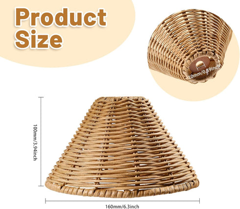 CHGCRAFT Empire Clip-On Chandelier Lamp Shades Cone Natural Rattan Lamp Shades Replacement Clip on Lamp Shade for Floor