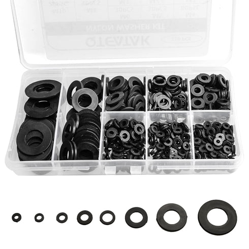 QTEATAK 510 Pcs Black Nylon Flat Washer Assortment Kit for Electrical Connections on Household & Commercial Appliances