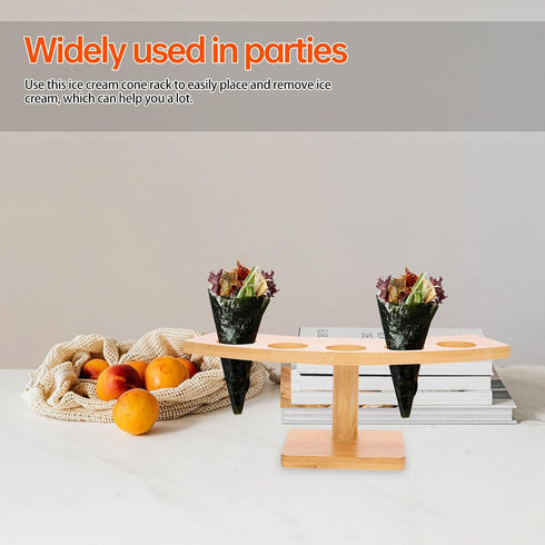 5 3.3cm Countertop FRCOLOR Wooden Ice Cream Cone Stand with Slots Diameter Sushi Roll Holder Display Rack for Party
