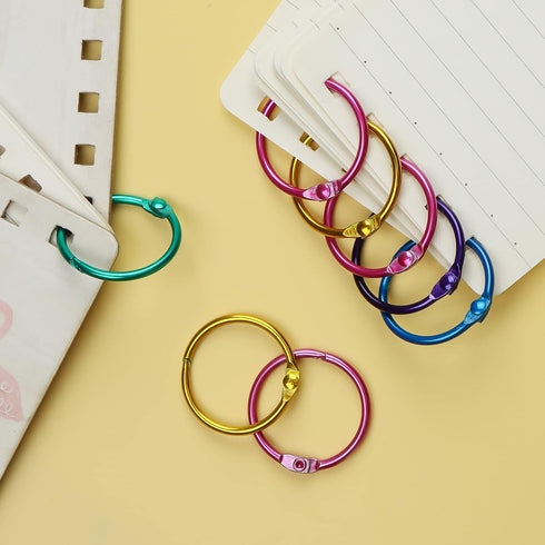 MUSCELL 100pcs 1 Inch Binder Rings, Loose Leaf Office Book Rings in Assorted Colors