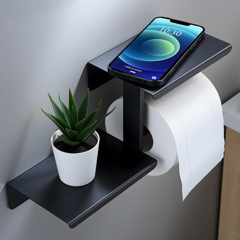 AIDILI Adhesive Toilet Paper Holder with Double Shelf, No Drilling Wall Mount Toilet