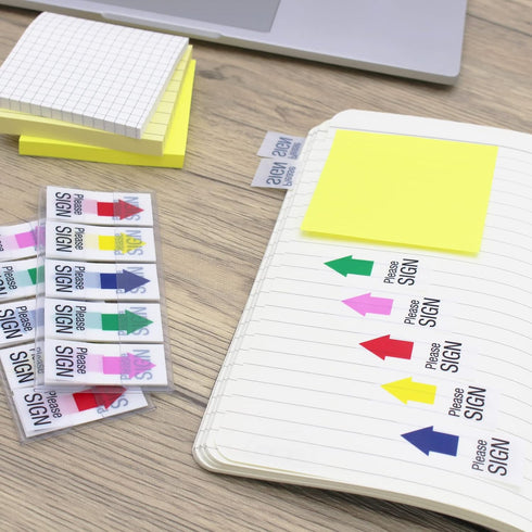 Please Sign Message Flags, Assorted Color, 400 Pages Total, 0.79x1.77 Inch Wide Flags, 4 Dispensers/Pack