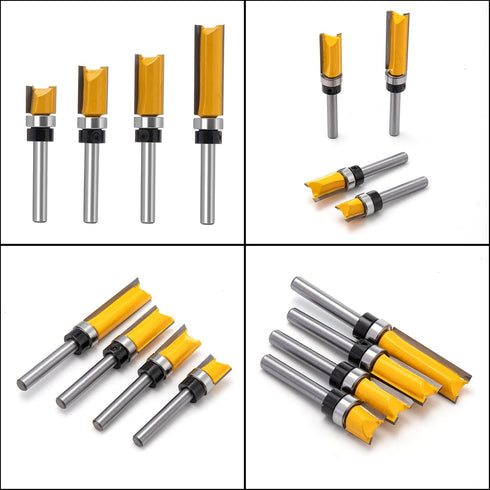 Set Bit-1/4 Inch Shank-4 Flush Trim Router for Woodworking - Cabinet, Rabbeting, Tongue & Groove(Router pcs Straight)