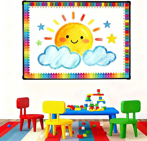 52 Runtoo Feet Bulletin Board Borders Crayon and Pencil Die-Cut Rolled Boho Rainbow Border Decorations Scalloped Trim