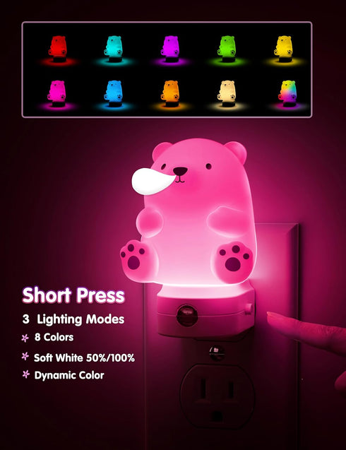 3D 3000K, 3 L LOHAS LED Night Light for Kids, Cute Bear Night Light Plug in, Dusk to Dawn Nursery Night Lights
