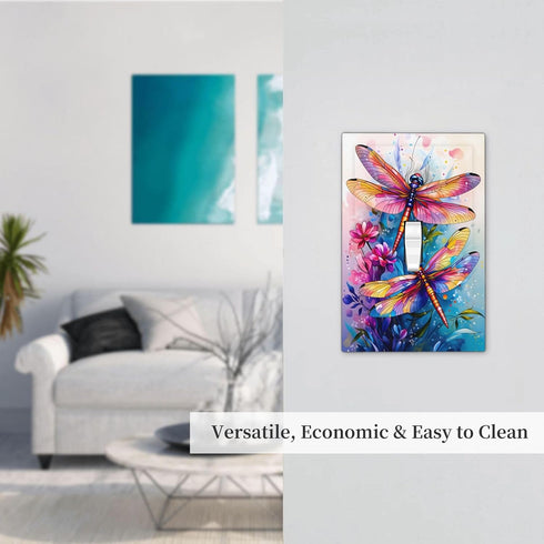 haigof 1 3 5 Inch Colorful Dragonfly Art Light Switch Cover Wall Plate Gang Single Plates Print Faceplate Home Decor X