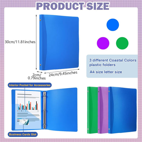CHENGU 12 Pieces 1 Inch Binders, 3 Ring Holds 200 Sheets, Plastic Binder with Pocket for School Office Supplies (Dark