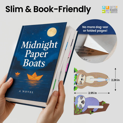 Linemarker Page Marker - Magnetic Bookmarks Set of 2, Book Holder Clip for Reading, Gift Idea for Book Lovers (Sloth)
