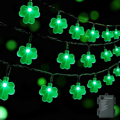 WATERGLIDE St. Patricks Day Shamrocks Lights, 50 LED Outdoor Decorative String Lights, Battery Operated