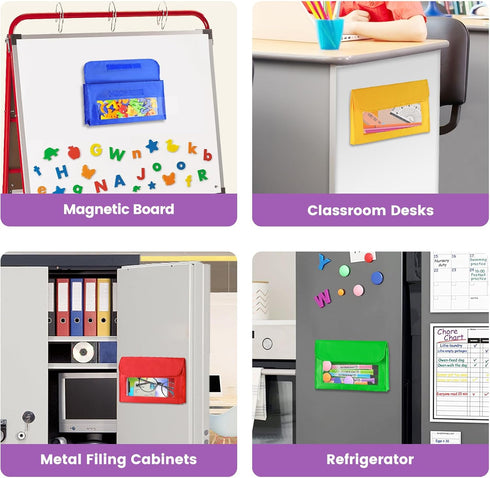 EAMAY Magnetic Marker Pen Holder, Whiteboard or Fridge Storage Organizer, Magnetic Storage Pockets, Set of 4