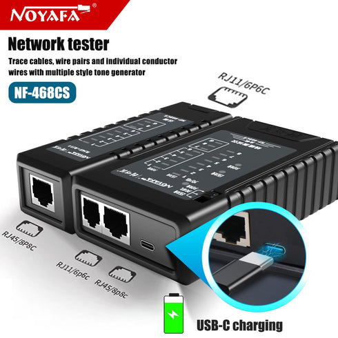 NOYAFA NF-468CS Network Cable Tester, Telephone & Continuity Tester for RJ45/RJ11/RJ12/CAT5/CAT6/POE Test Tool (Black)