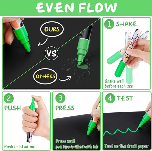 Liquid Chalk Markers Pens - 8 Colors, Washable & Wet Erase Neon Chalk Markers for Blackboard, Glass Window, Kids Art