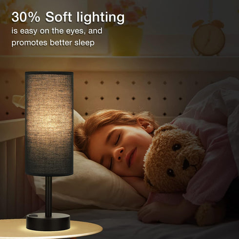 3 Dimmable Black Touch Nightstand Lamps for Girl - Small Bedside Lamp with USB-C and USB Charging Ports, Way Control