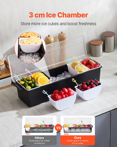6 VEVOR Chilled Condiment Server, Compartment Ice Cooled Condiment Serving Container, Chilled Garnish Tray Bar Caddy