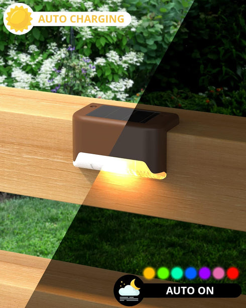 8 Pack Solar Deck Lights, Waterproof Color Changing Solar Fence Lights for Pool, Step, Patio, Deck, Backyard