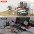 Mesh Desk Organizer - 3-IN-1 Desktop Organizer with 4 Tier Tray and 5 Upright Sections, Black File Organizer with Drawer