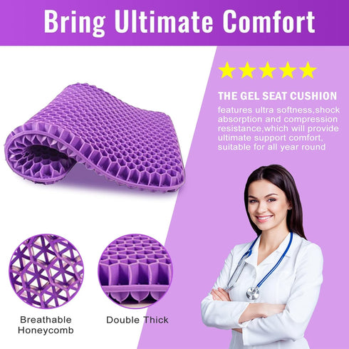 Fzitiy Gel Seat Cushion, for Long Sitting -Double Thick Gel Seat Cushion Breathable Honeycomb Chair Cushion