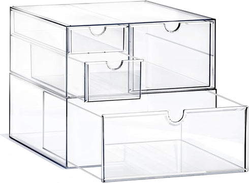 Prsildan Acrylic Drawer Makeup Organizer with 4 Drawers, Set of 2 Office