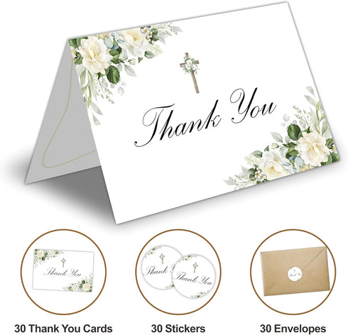 Ebned 30 Pack 4x6")- A01 Thank You Cards With Envelopes And Stickers - Watercolor Cross Flower Thank You Cards - Gift