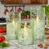 Summer Set 3 Green Flameless Candles with Remote Willow Leaf Design Battery Operated Candles - Elegant Home Christmas
