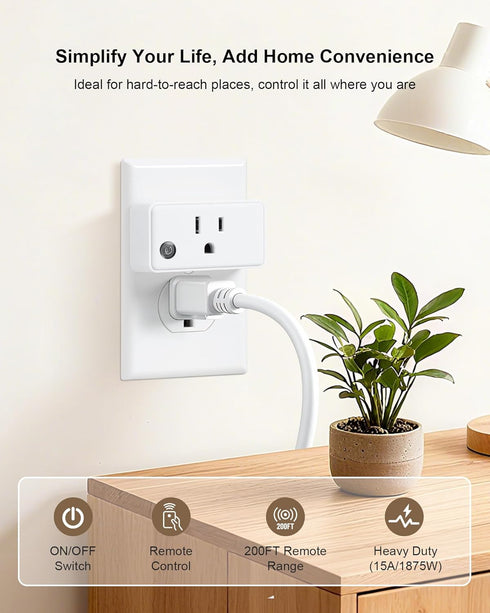 2 200 15A/1875W Remote Control Outlet with Remotes, FT Long Range Wireless Light Switch, High-Power Electrical Outlet
