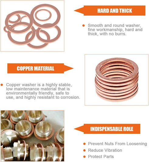 165 Pcs Copper Washer Assortment, 8 Sizes M6 M8 M10 M12 M14 M16 M18 M20 with Storage Case