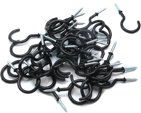 Xiaoyztan 50 Pcs Vinyl Coated Screw-in Hooks, Iron Ceiling Hooks for Wall Hanging Plants, Decoration, or Tools Hanging,