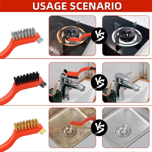 IEGREMAR 3pcs Set 7 Inches (3pcs) Wire Brushes for Cleaning Rust, Upgrade Wire Brush - Brass/Stainless Steel/Nylon
