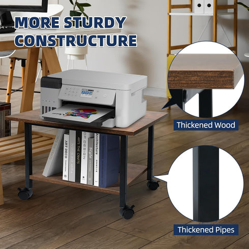 storenization Printer Stand with Storage Shelf, Small Printer Stand for Desk Office Home, Under Desk Printer Table