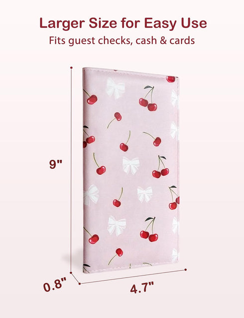 Zreal Cute Server Book for Waitress, Waiter Book with Zipper and Magnetic Pocket, Cherry & Bow Print Serving Book