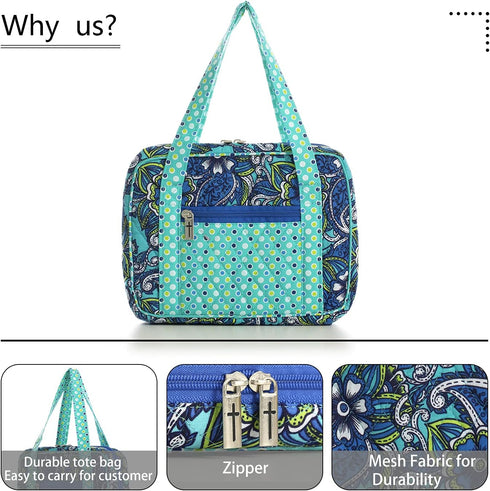 DIWI Large Quilted Bible Cover 10 X 7 X 2.75 Inches Blue Tote Good Book Case (L, C2 Morning Glory)