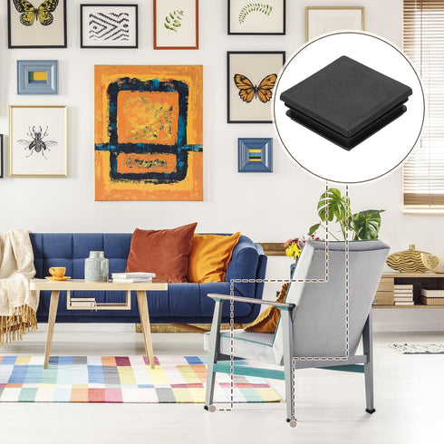 4 50mm/1.97" uxcell Pcs Square Plastic Plugs with Furniture Felt Pad, Tubing End Caps Furniture Leg Inserts for Metal