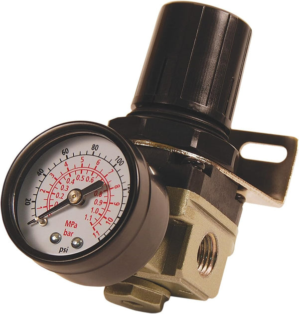 Primefit R1401G Mini Air Regulator with Steel-Protected Gauge - 60-SCFM at 100-PSI, 1/4" NPT