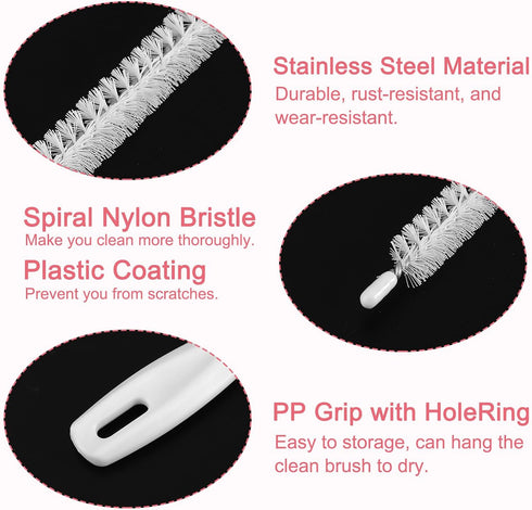 2 18.5 Inches uxcell Pcs Drain Cleaner Brush, Extra Long Stainless Steel & Nylon Pipe Cleaner Brush, White, Medium