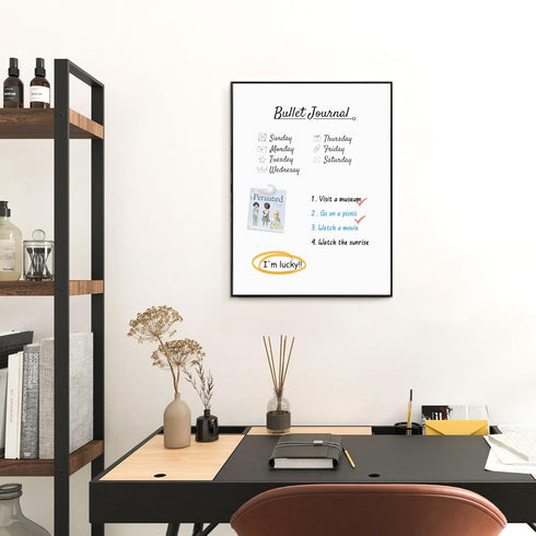 Magnetic Whiteboard - 24"x18" Black Aluminum Frame Dry Erase Board with 6 Magnets, 4 Markers & 1 Eraser