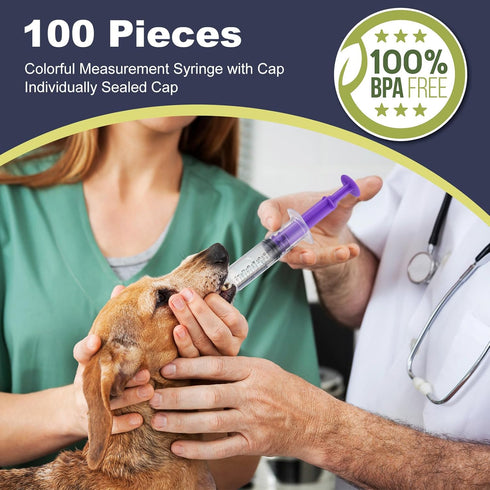 TrelaCo 100 Pieces Plastic Syringe for Liquid with Caps, Colorful Measuring Syringe Tools, 10 ml, Individually Sealed
