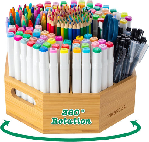 TIKSPCAE 360 Rotating Art Supply Organizer, Holds 750+ Pencils, Bamboo Marker & Pen